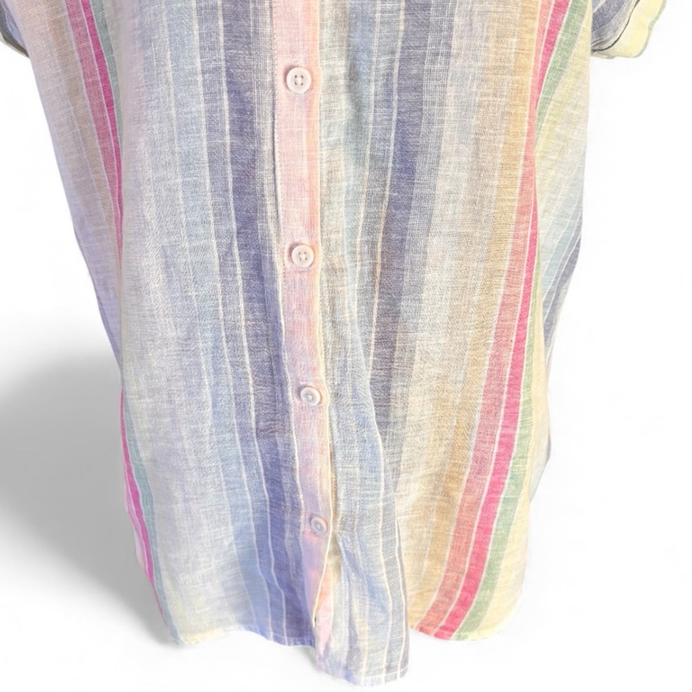 Beachlunchlounge Pastel Striped Linen Blend Spencer Camp Shirt, XS,Oversized - Picture 4 of 12